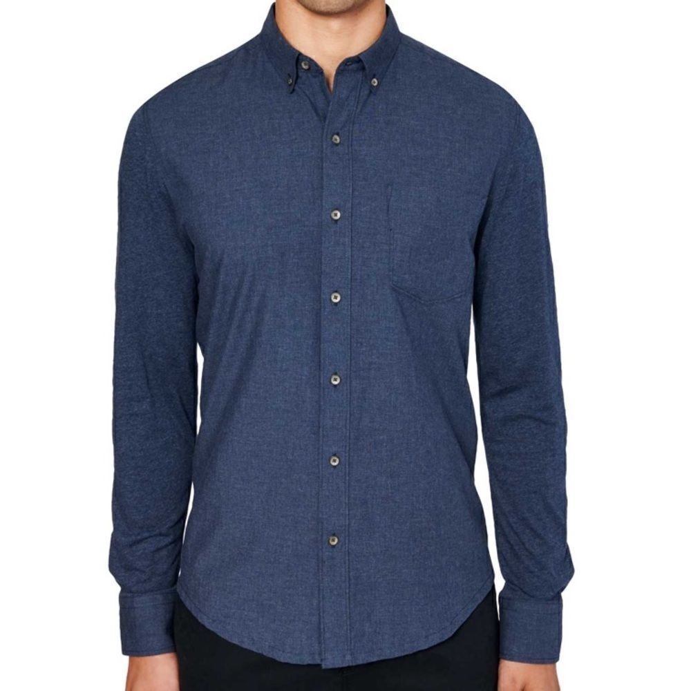 W.R.K. Navy Heather Button Down Reworked Long Sleeve Shirt Size Medium